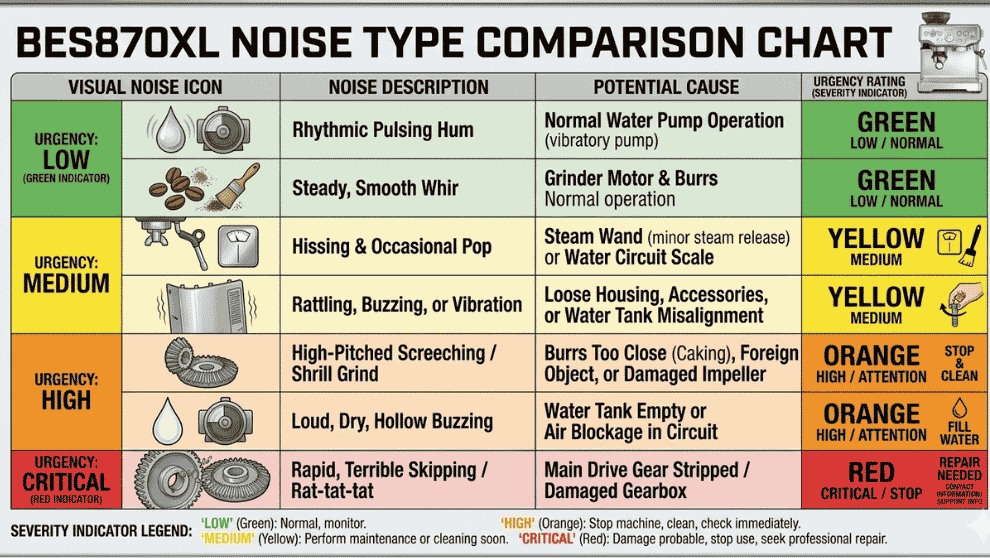 breville bes870xl noise type comparison chart